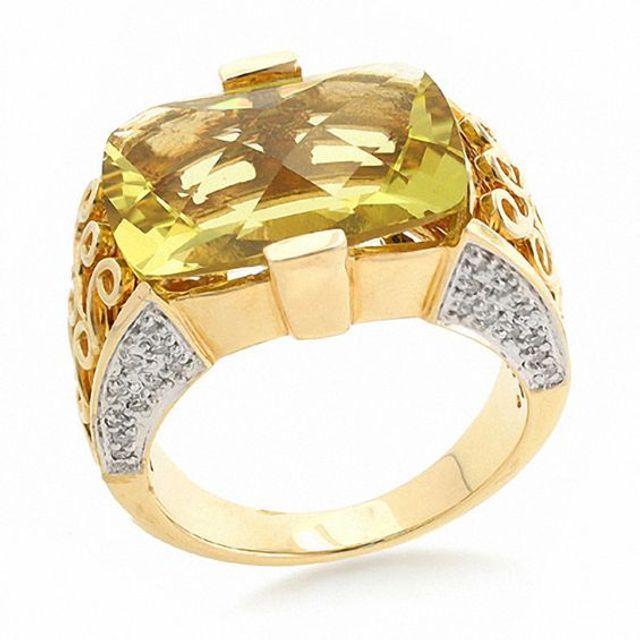 Ouro Verde Quartz and Diamond Accent Ring in 14K Gold