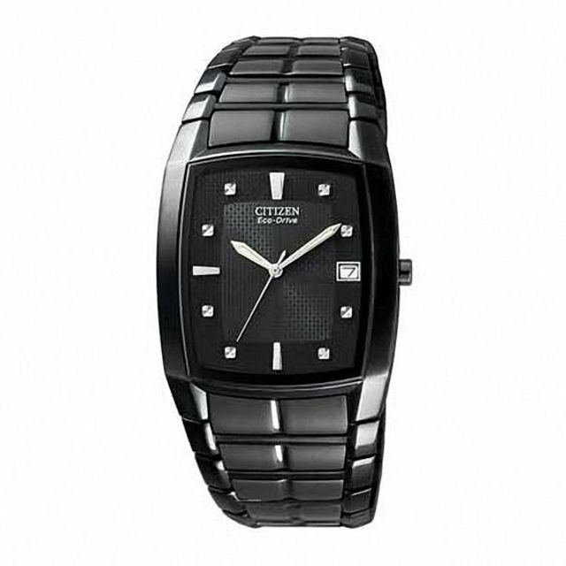 Men's Black Citizen Eco-DriveÂ® Watch with Tonneau Black Dial (Model: Bm6555-54E)