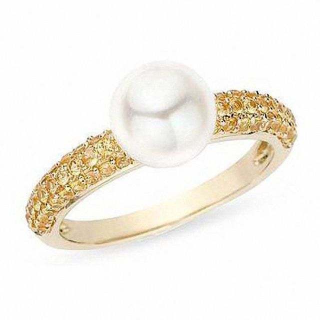 Freshwater Cultured Pearl and Yellow Sapphire Ring in 14K Gold