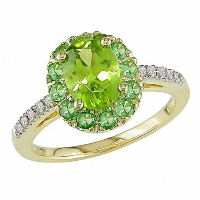 Oval Peridot & Tsavorite Ring with Diamond Accents in 14K Gold