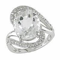 Large Oval White Topaz Ring with Diamond Accents in 14K White Gold