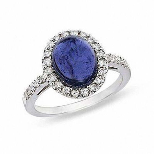 Cabochon Iolite and 3/8 CT. T.w. Diamond Ring in 14K White Gold