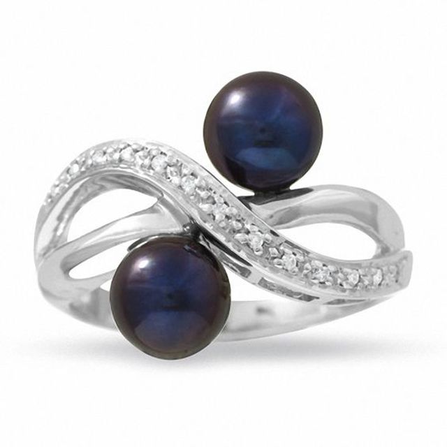 Black Freshwater Cultured Pearl and Diamond Ring in 14K White Gold