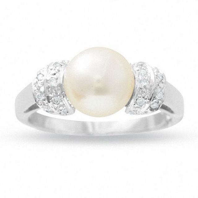 Freshwater Cultured Pearl and Diamond Ring in 14K White Gold