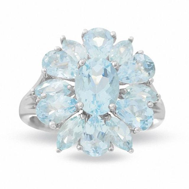 Aquamarine Flower Ring in Sterling Silver