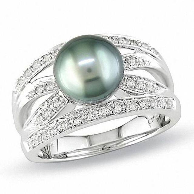 Tahitian Cultured Pearl and Diamond Ring in 14K White Gold