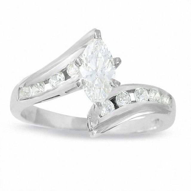 3/4 CT. T.w. Marquise Diamond Solitaire Engagement Ring with Side Accents in 14K White Gold