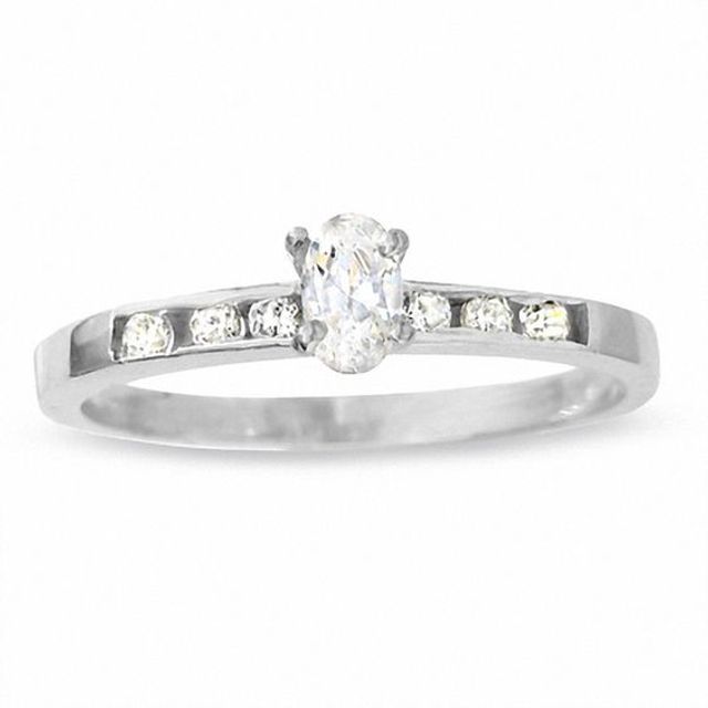 1/2 CT. T.w. Oval Diamond Solitaire Engagement Ring with Side Accents in 14K White Gold