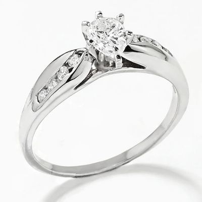 1/2 CT. T.w. Pear Shaped Diamond Solitaire Engagement Ring with Side Accents in 14K White Gold