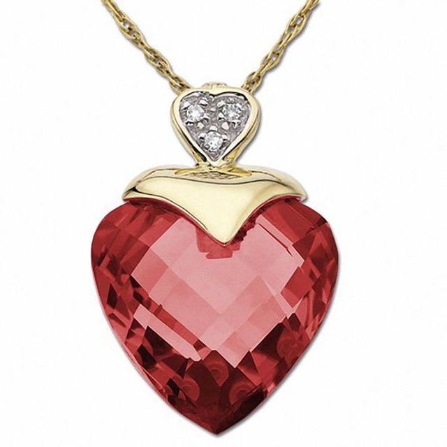 Lab-Created Heart-Shaped Ruby Pendant in 10K Gold with Diamond Accents