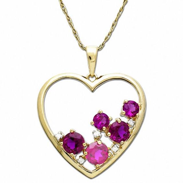 10K Gold Heart Pendant with Lab-Created Ruby and Pink and White Sapphire