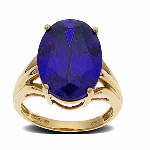 Oval Lab-Created Blue Sapphire Ring in 10K Gold