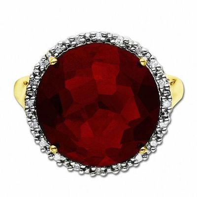 Lab-Created Ruby and Diamond Accent Ring in 10K Gold