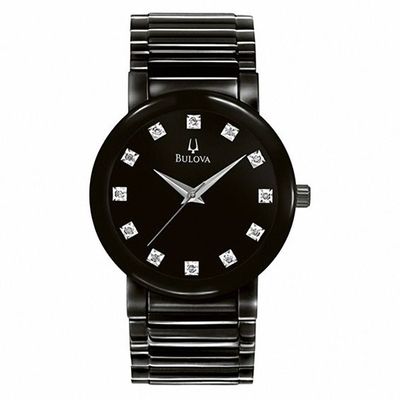 Men's Bulova Diamond Accent Black IP Bracelet Watch with Black Dial (Model: 98D001)