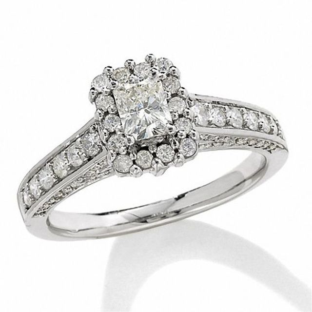 1 CT. T.w. Certified Radiant Diamond Frame Ring in 14K White Gold