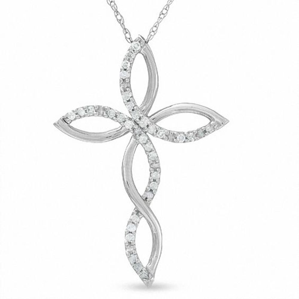 1/10 CT. T.w. Diamond Twine Cross Pendant in 10K White Gold