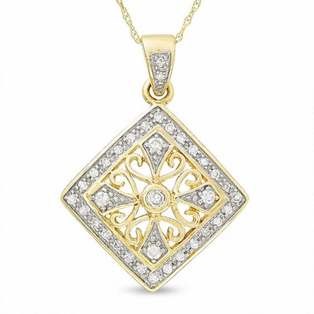 1/4 CT. T.w. Diamond Scroll Frame Pendant in 10K Gold