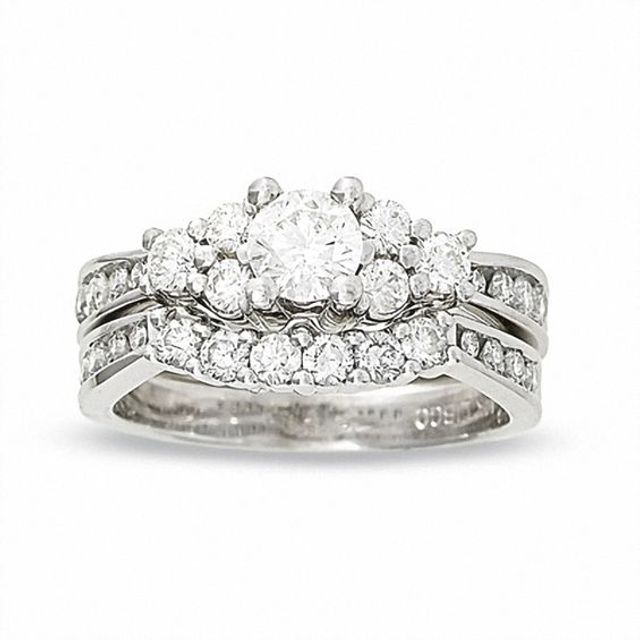 1-3/8 CT. T.w. Diamond Bridal Set with Round Side Stones in 14K White Gold