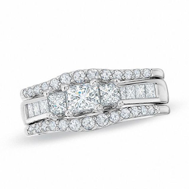 1-1/2 CT. T.w. Princess-Cut Diamond Bridal Set in 14K White Gold