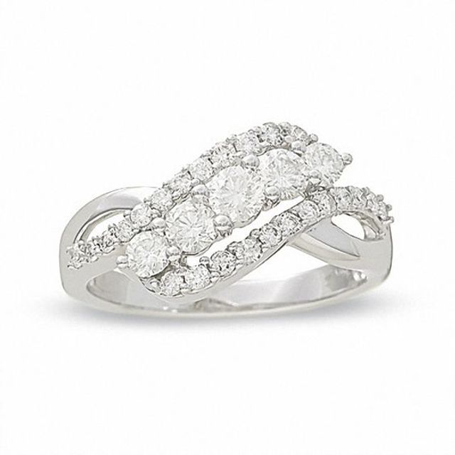 1 CT. T.w. Diamond Five Stone Row Bypass Ring in 14K White Gold