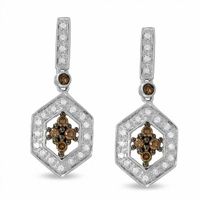 1/3 CT. T.w. Champagne and White Diamond Hexagon Earrings in 14K White Gold