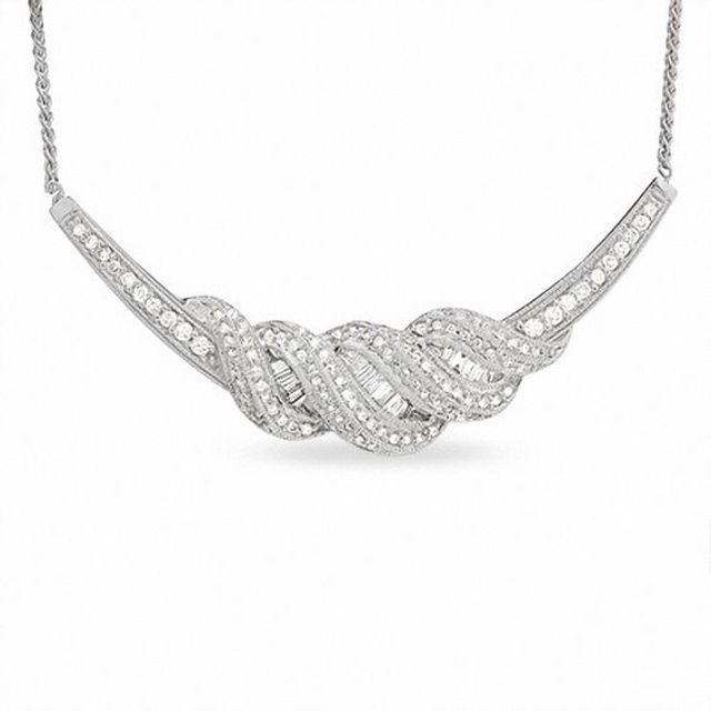 1 CT. T.w. Diamond Melee Ribbon Necklace in 14K White Gold