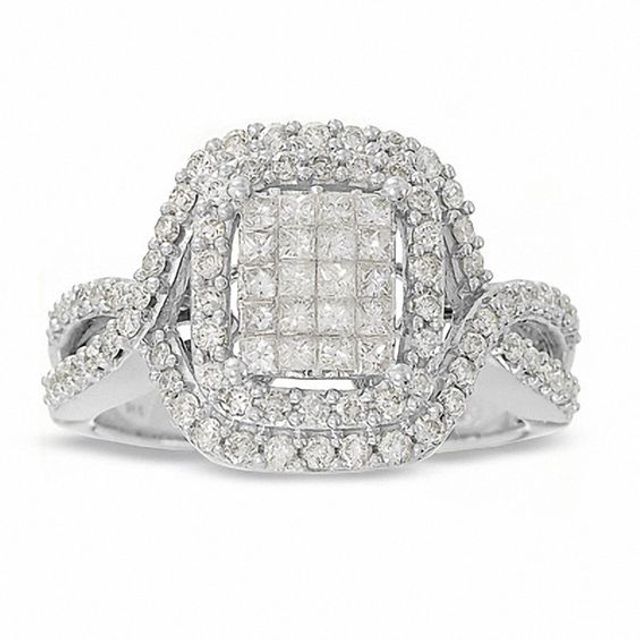 1 CT. T.w. Diamond Double Frame Ring in 14K White Gold