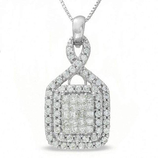 3/4 CT. T.w. Diamond Double Frame Pendant in 14K White Gold