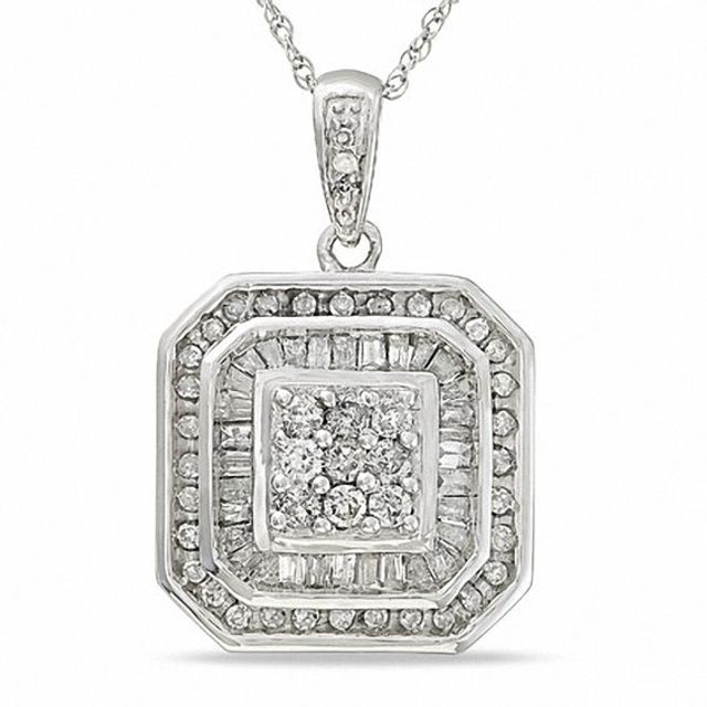 1/2 CT. T.w. Diamond Double Hexagon Pendant in 10K White Gold