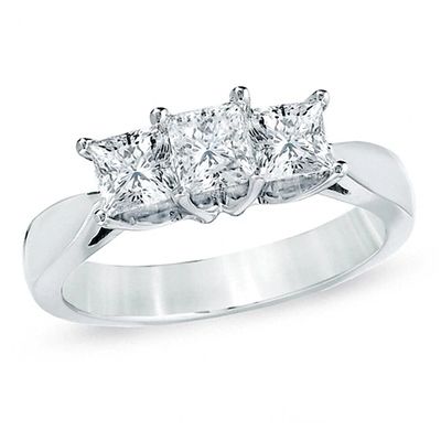 Celebration LuxÂ® 1 CT. T.w. Princess-Cut Certified Diamond Three Stone Ring in 14K White Gold (I/Si2)
