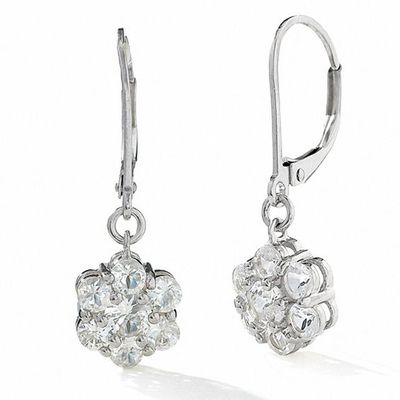 Lab-Created White Sapphire Flower Leverback Earrings in Sterling Silver