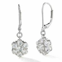 Lab-Created White Sapphire Flower Leverback Earrings in Sterling Silver