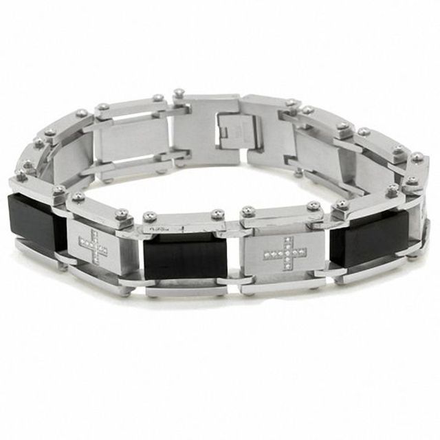 Men's 1/4 CT. T.w. Diamond Two-Tone Stainless Steel Cross Bracelet - 8.5"