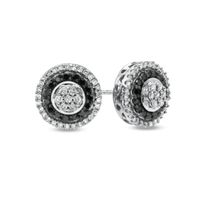 1/2 CT. T.w. Enhanced Black and White Diamond Flower Earrings in 10K White Gold