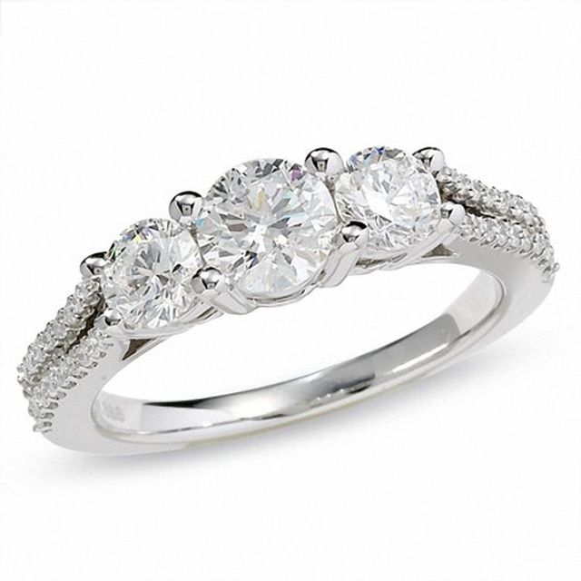 1-1/2 CT. T.w. Certified Colorless Round Diamond Three Stone Ring in 18K White Gold