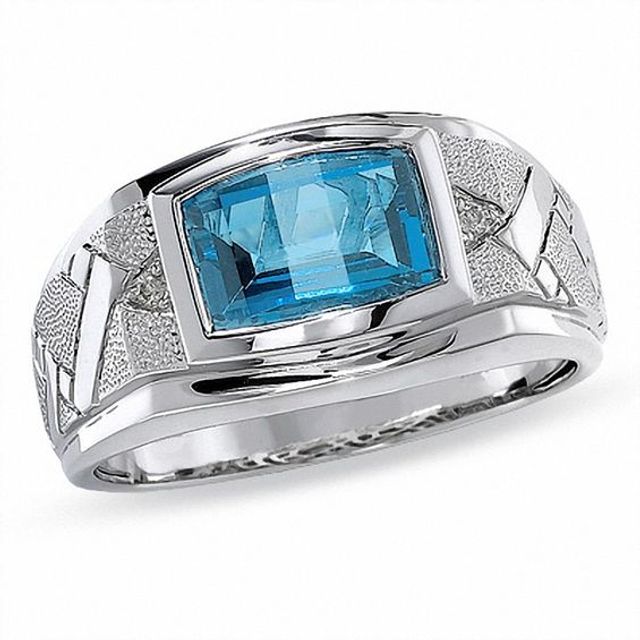 Barrel-Cut Blue Topaz and Diamond Accent Ring in 10K White Gold