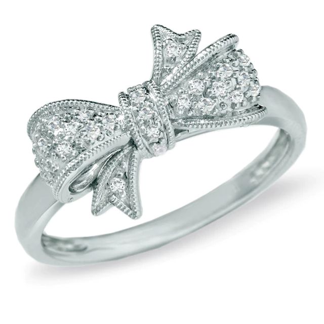 1/10 CT. T.w. Diamond Bow Ring in 10K White Gold