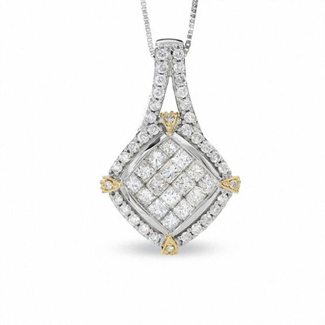 1 CT. T.w. Invisible Princess-Cut Diamond Pendant in 14K Two-Tone Gold