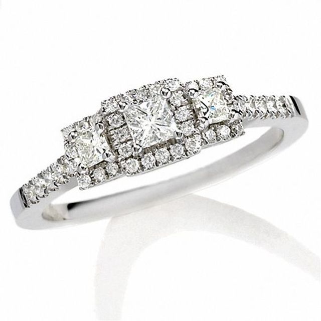 1/2 CT. T.w. Princess-Cut Diamond Past Present FutureÂ® Framed Ring in 14K White Gold