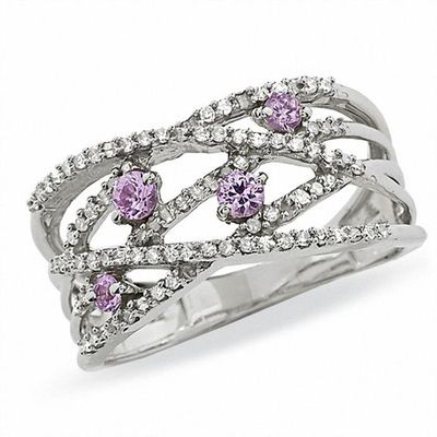 Pink Sapphire and Diamond Orbit Band in 14K White Gold