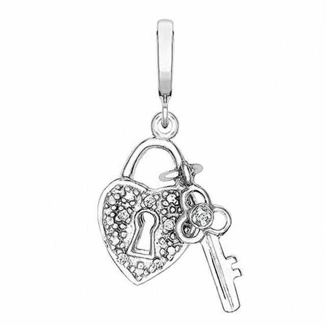 Diamond Accent Key and Heart Charm in Sterling Silver