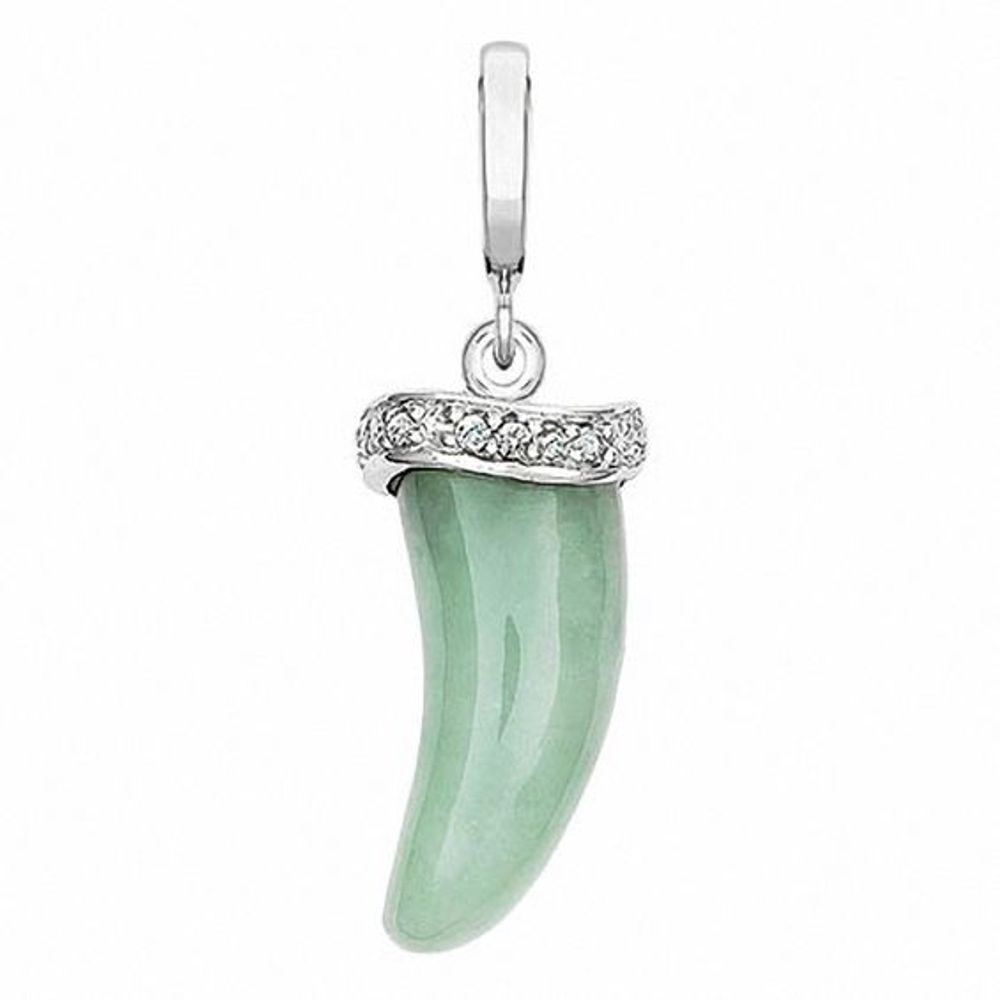 Jade and Diamond Accent Italian Horn Charm in Sterling Silver