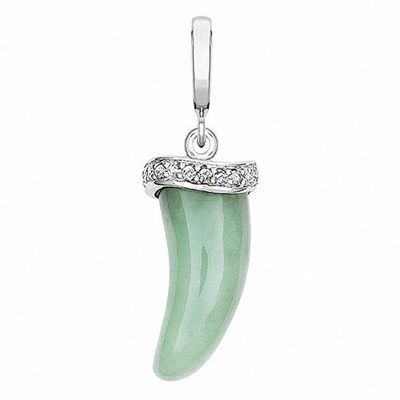 Jade and Diamond Accent Italian Horn Charm in Sterling Silver