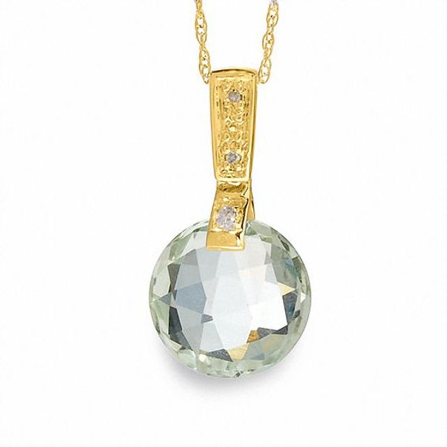Faceted Green Quartz Pendant in 10K Gold with Diamond Accents