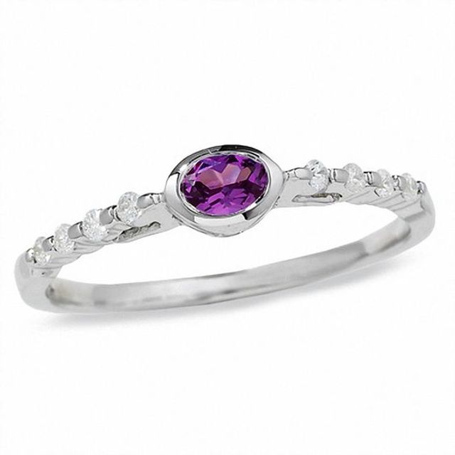 Oval Lab-Created Purple Sapphire and Diamond Ring in 10K White Gold
