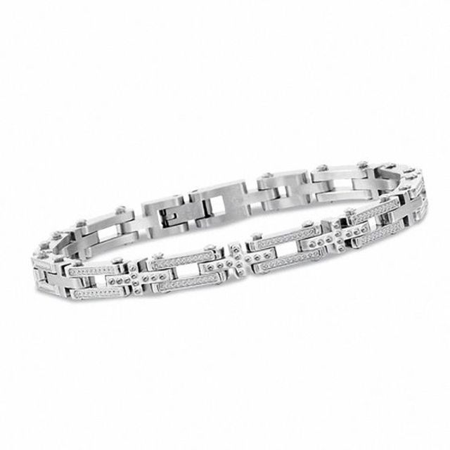 Simmons Jewelry Co. Men's Stainless Steel Beaded Bracelet with Diamond Accent