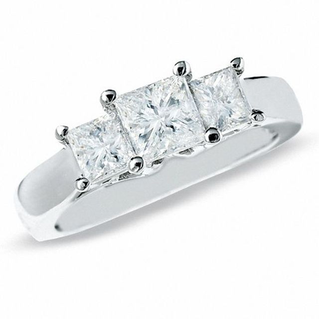 Celebration LuxÂ® 1-1/2 CT. T.w. Princess-Cut Certified Diamond Three Stone Ring in 18K White Gold (I/Si2)