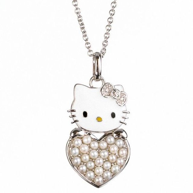 Hello KittyÂ® Cultured Freshwater Pearl Heart Birthstone Pendant in Sterling Silver