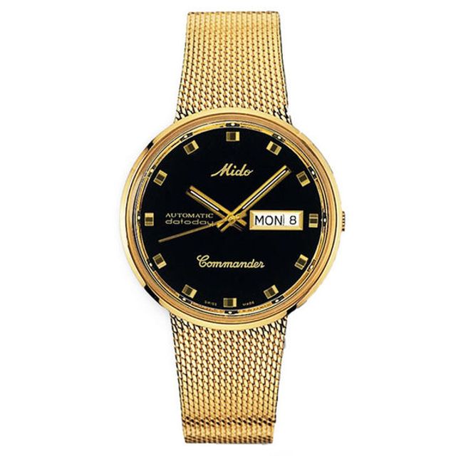 Men's MidoÂ® Commander Gold-Tone Mesh Automatic Watch with Black Dial (Model: M8429.3.28.13)