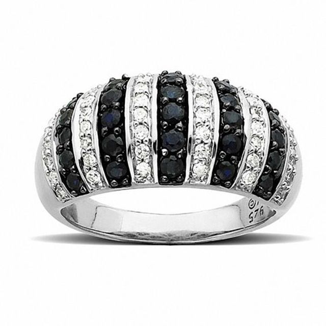 Midnight Blue Sapphire and Diamond Dome Band in Sterling Silver